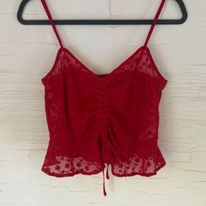 Glassons | Size 6 | Red Sheer Floral Scrunch Crop Top